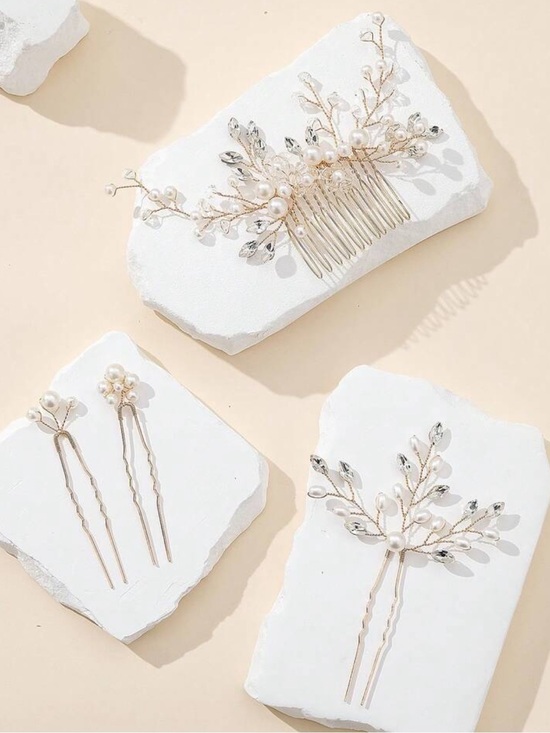 Pearl & Crystal Bridal Hair Vine - Gold main image 4